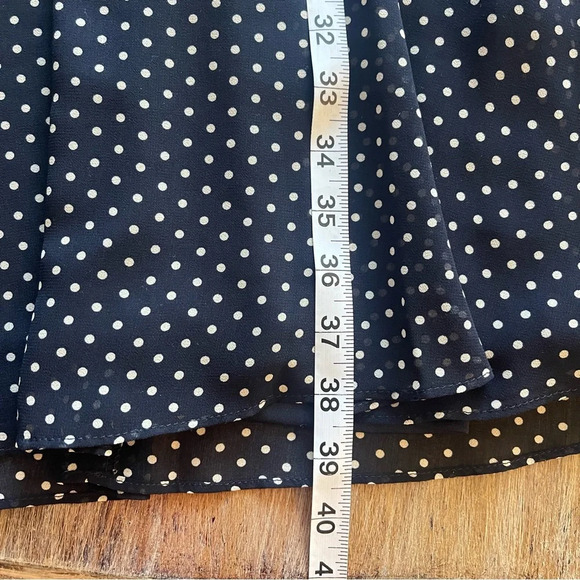 DKNY Navy Blue Polka Dot Collared Fit & Flare Long Sleeve Midi Dress Sz 6 - Picture 10 of 10